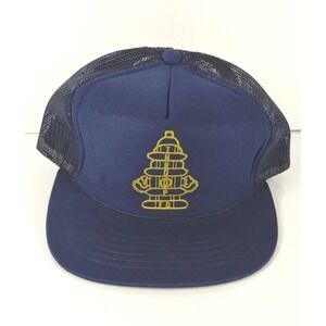 Navy Blue Mesh Trucker Hat Logo Designer M /L Snapback Graphic Cap Vintage